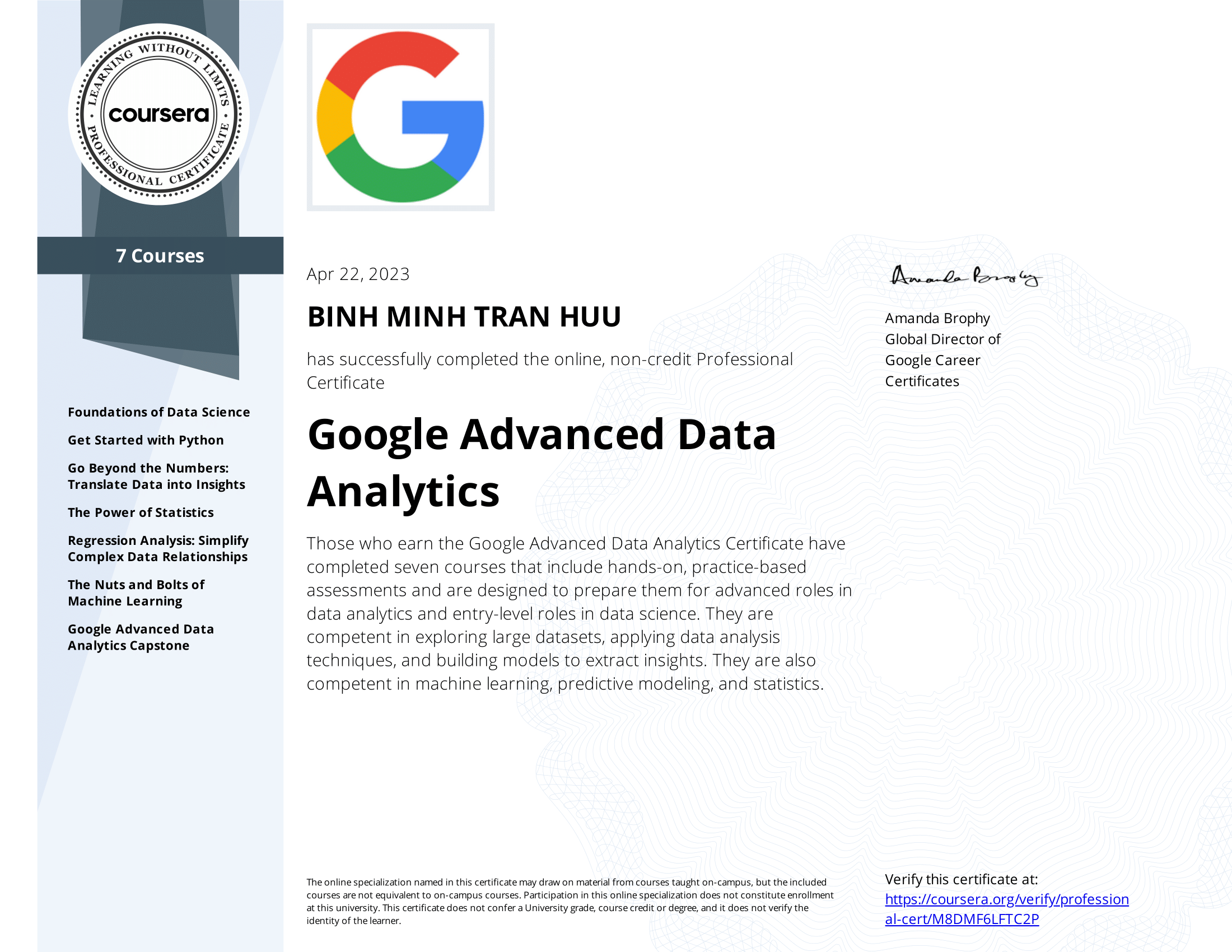 All about the new Google Advanced Data Analytics Professional Certificate. (img)